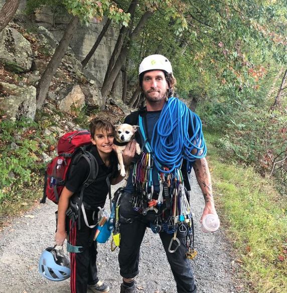 Cassius Riley with his father for rock climbing in 2019